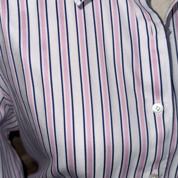 Talbots Perfect Shirt Pink Blue Preppy Stripe Fitted Button Up Shirt Non Iron 10 - Picture 7 of 16